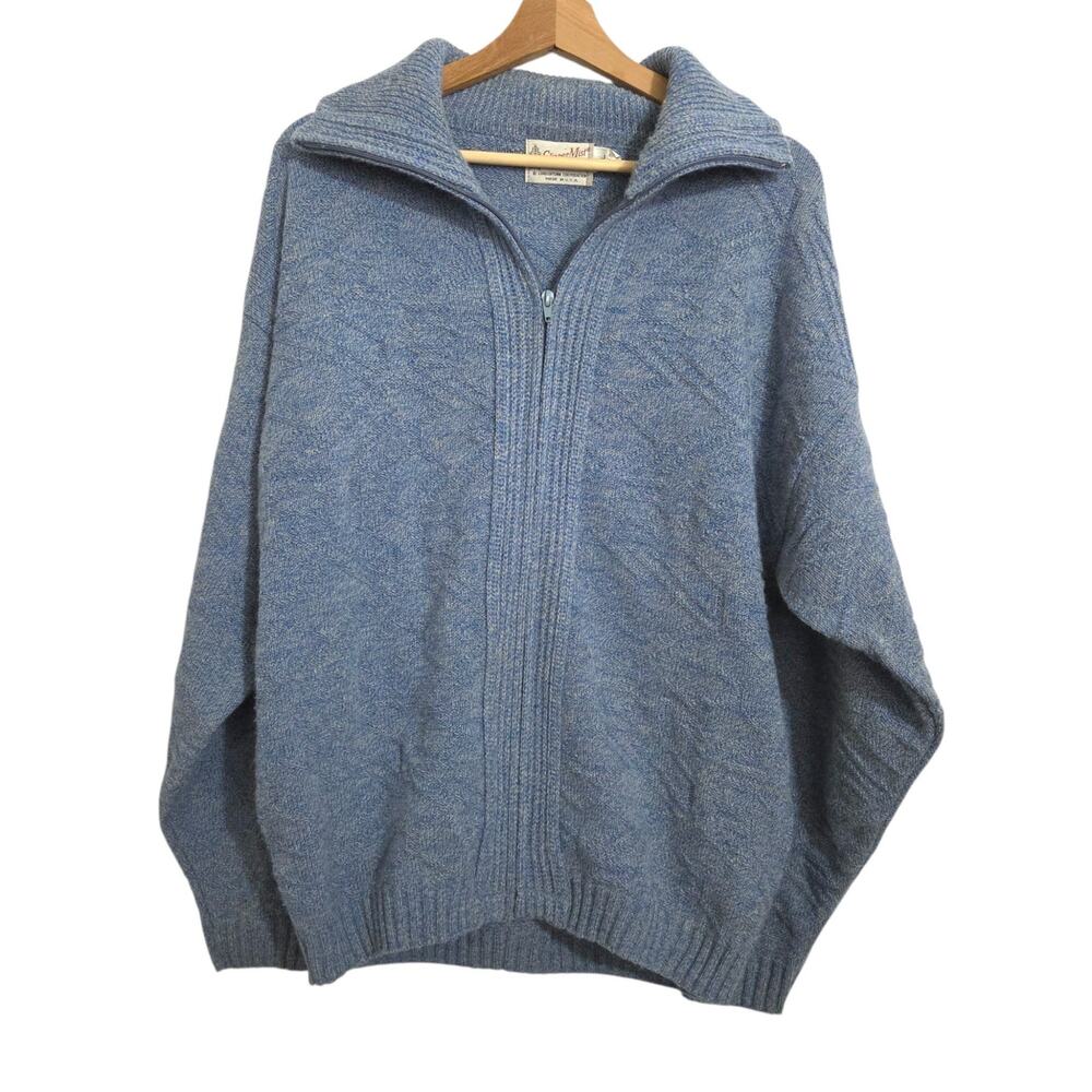 Vintage 70s Clipper Mist Made in USA Acrylic Soft Knit Full Zip Up Sweater LARGE